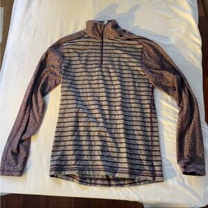 lululemon athletica Men's Zip-Up Striped Sweater - Gray and Brown